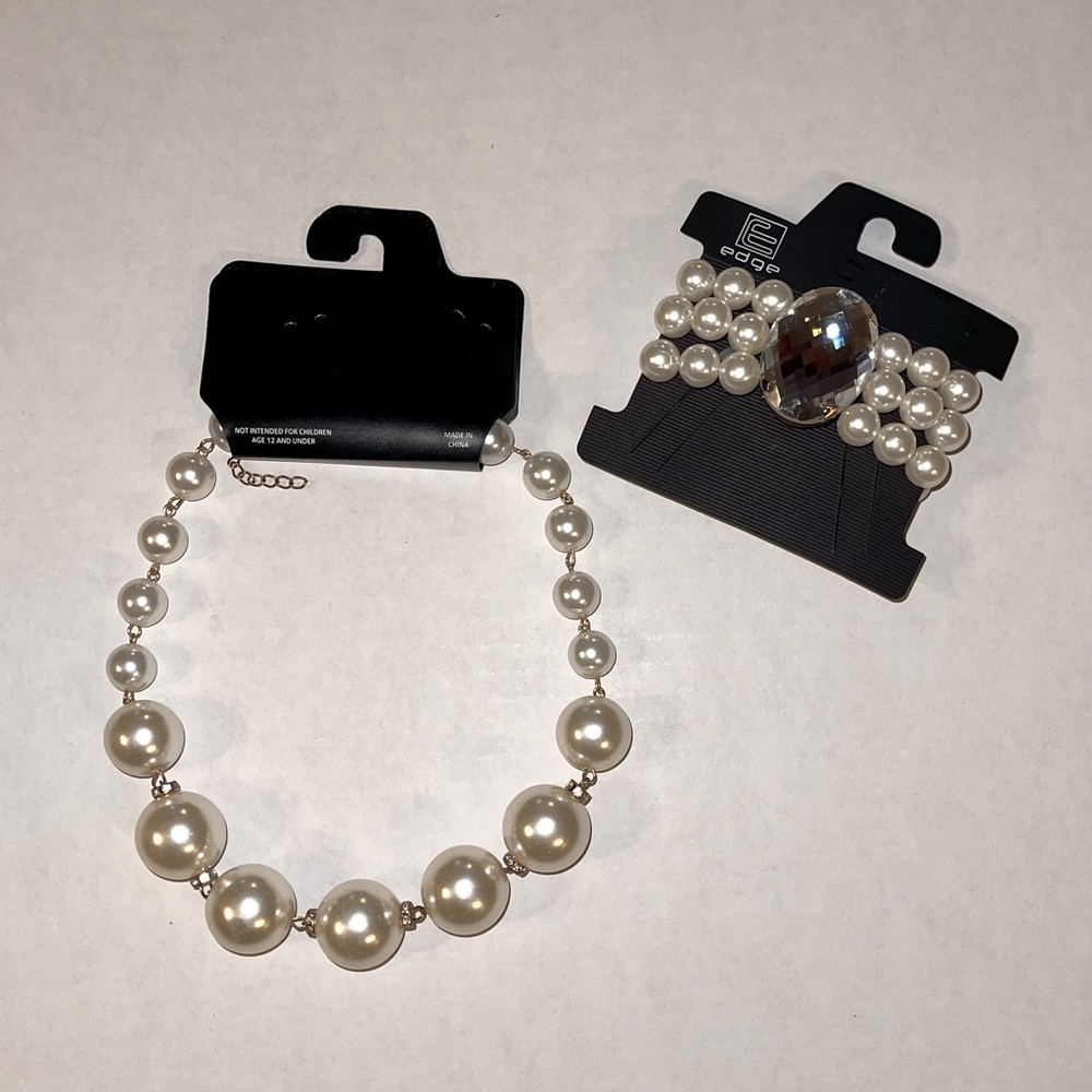 Pearl Necklace and Bracelet Set